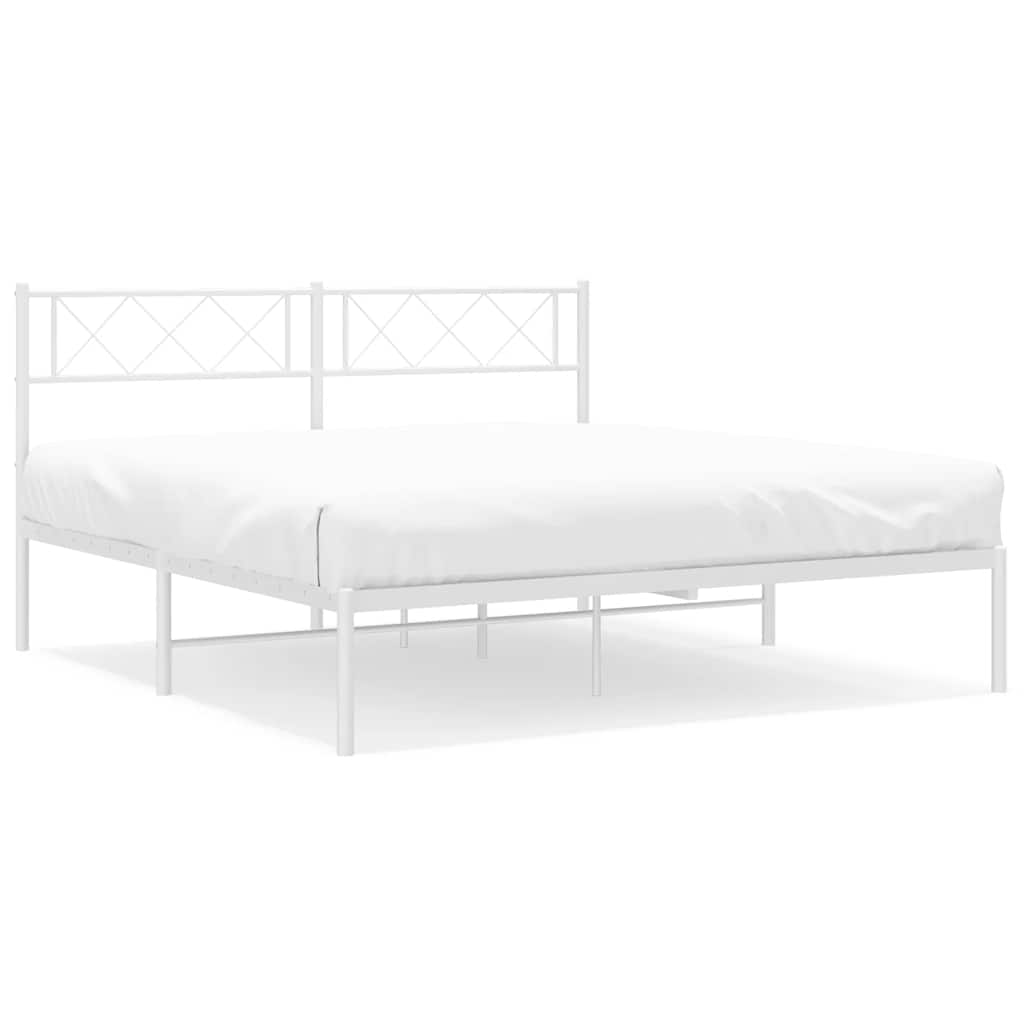 Metal Bed Frame without Mattress with Headboard White 135x190cm - Bargainia.com - 