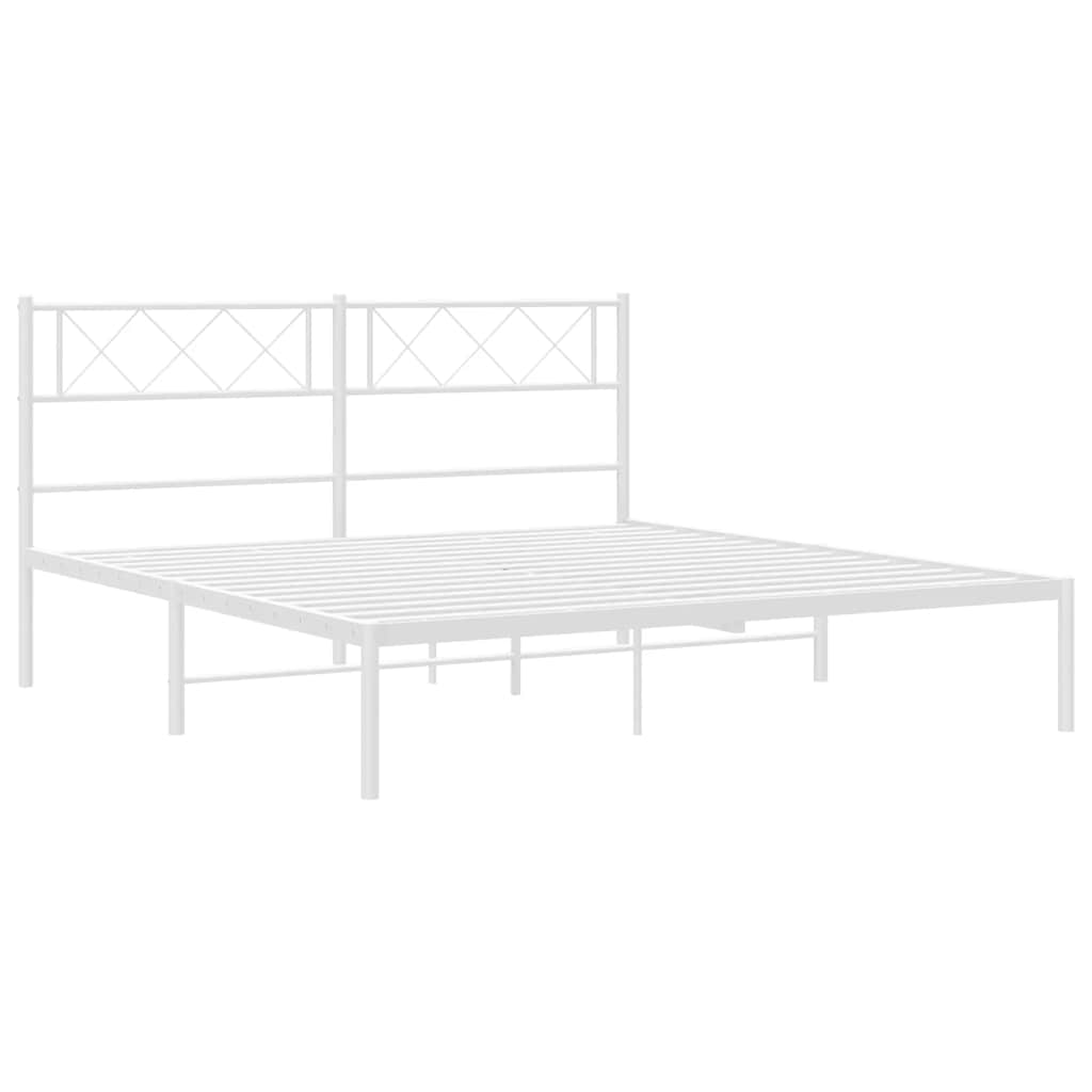 Metal Bed Frame without Mattress with Headboard White 135x190cm - Bargainia.com - 