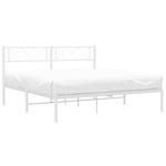 Metal Bed Frame without Mattress with Headboard White 135x190cm - Bargainia.com - 