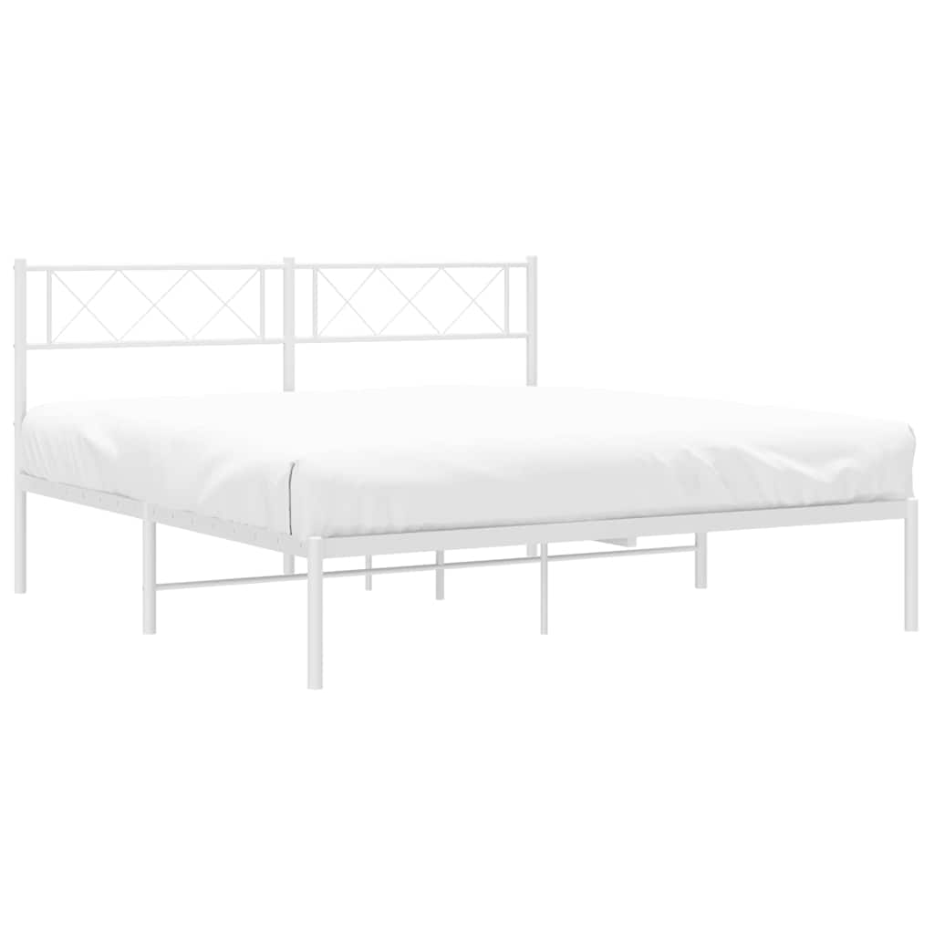 Metal Bed Frame without Mattress with Headboard White 135x190cm - Bargainia.com - 