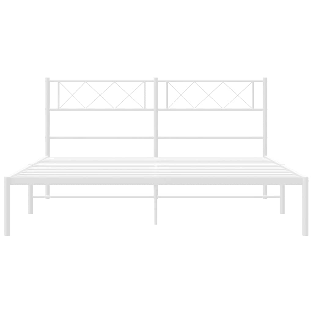 Metal Bed Frame without Mattress with Headboard White 135x190cm - Bargainia.com - 