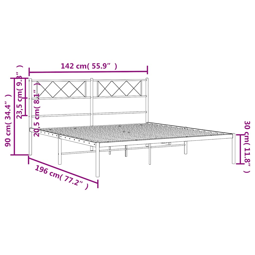 Metal Bed Frame without Mattress with Headboard White 135x190cm - Bargainia.com - 