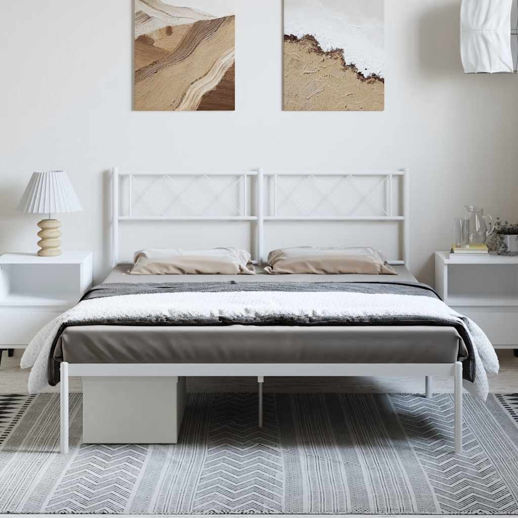 Metal Bed Frame without Mattress with Headboard White 135x190cm - Bargainia.com - 