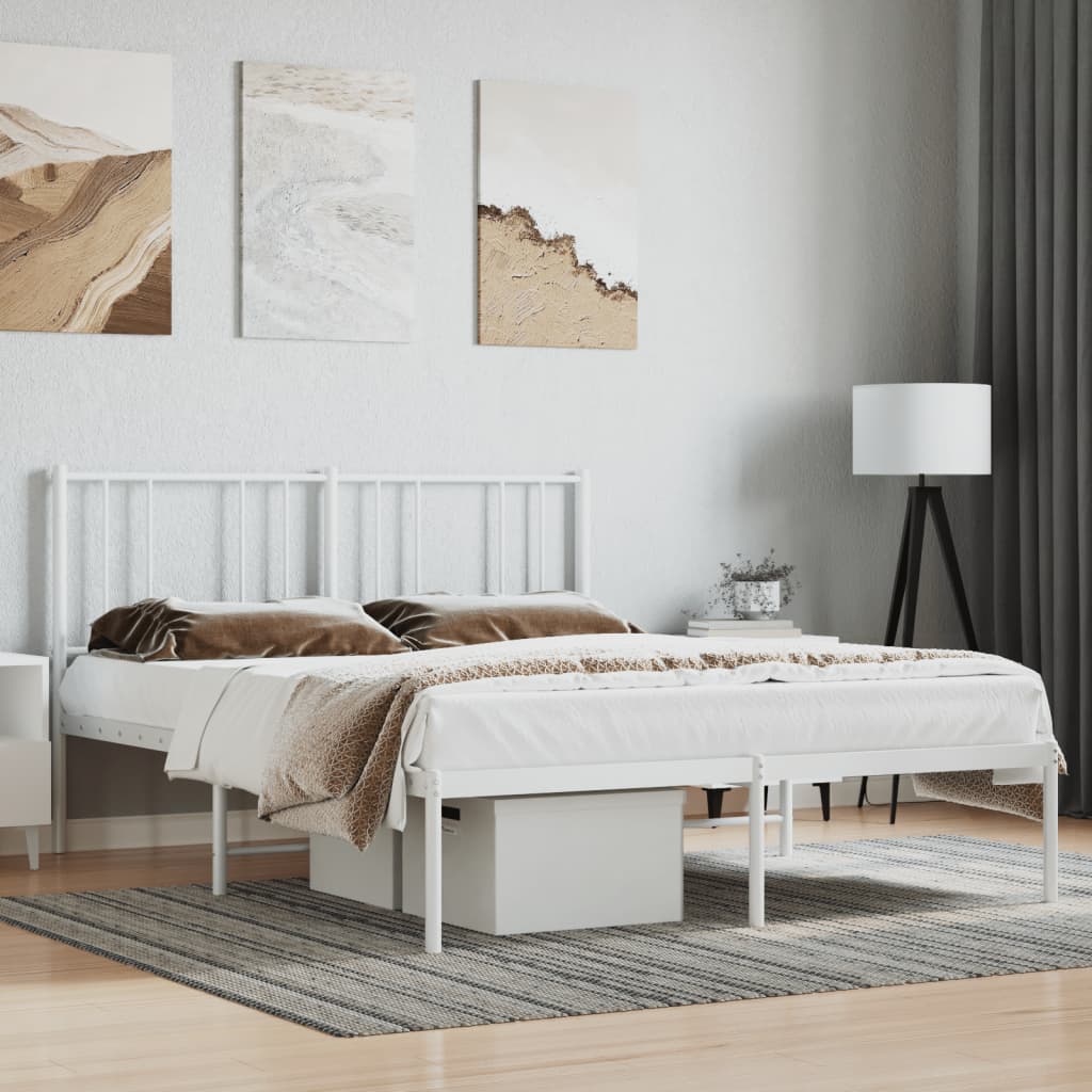 Metal Bed Frame without Mattress with Headboard White 140x200cm - Bargainia.com - 