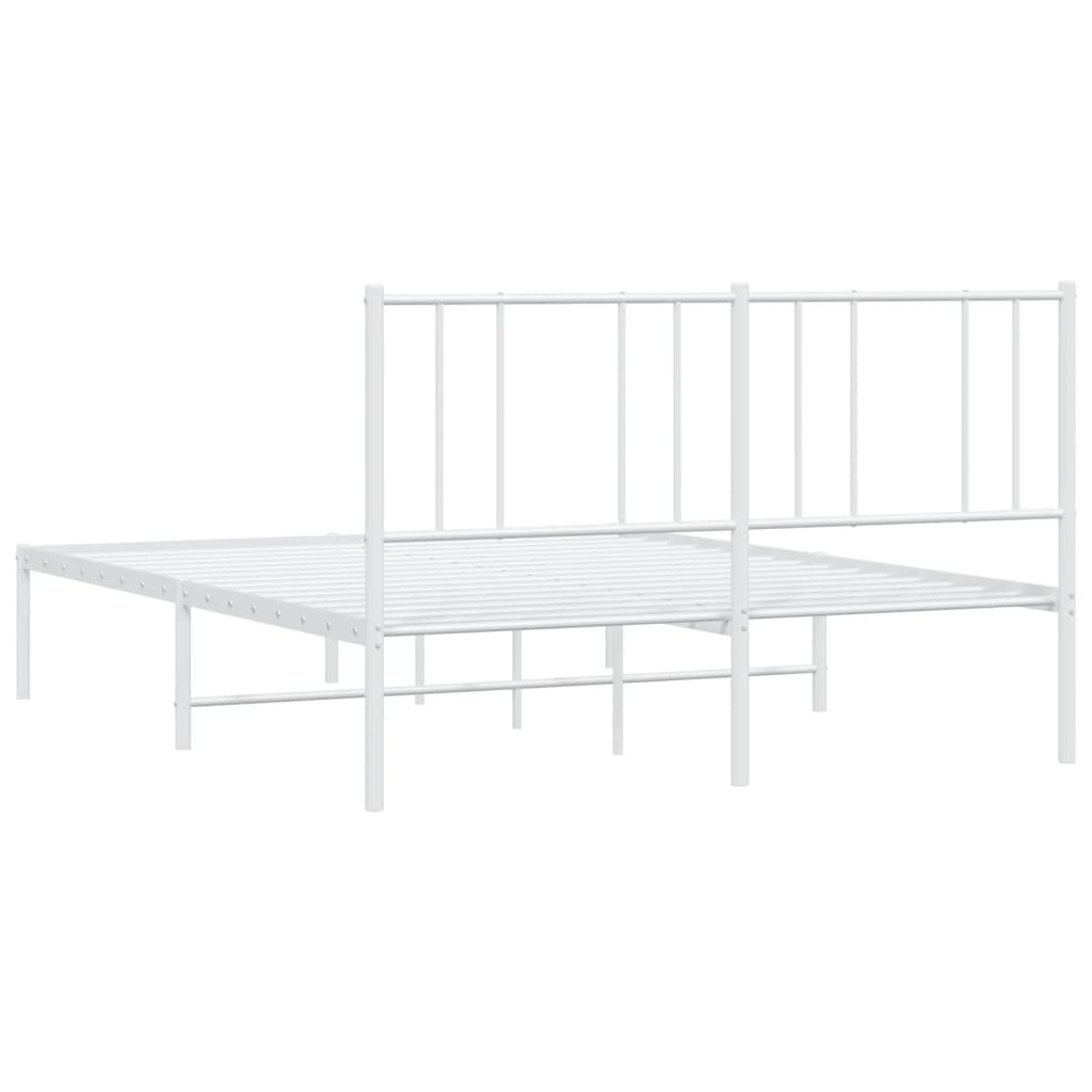 Metal Bed Frame without Mattress with Headboard White 140x200cm - Bargainia.com - 