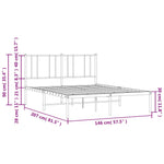 Metal Bed Frame without Mattress with Headboard White 140x200cm - Bargainia.com - 