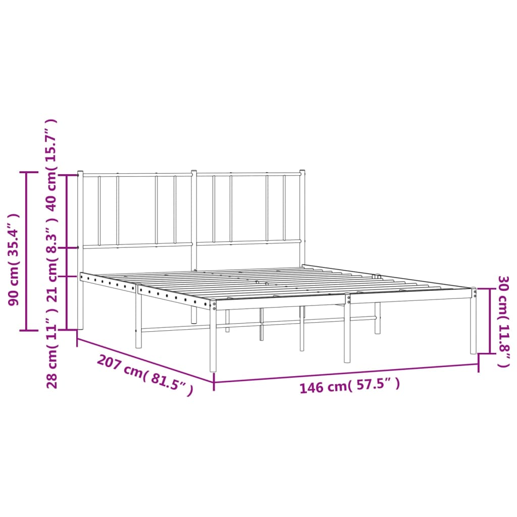 Metal Bed Frame without Mattress with Headboard White 140x200cm - Bargainia.com - 