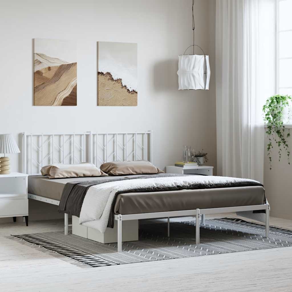 Metal Bed Frame without Mattress with Headboard White 150x200cm - Bargainia.com - 8721012250215 - 374488