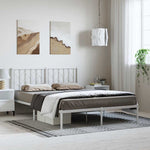 Metal Bed Frame without Mattress with Headboard White 150x200cm - Bargainia.com - 