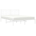 Metal Bed Frame without Mattress with Headboard White 150x200cm - Bargainia.com - 