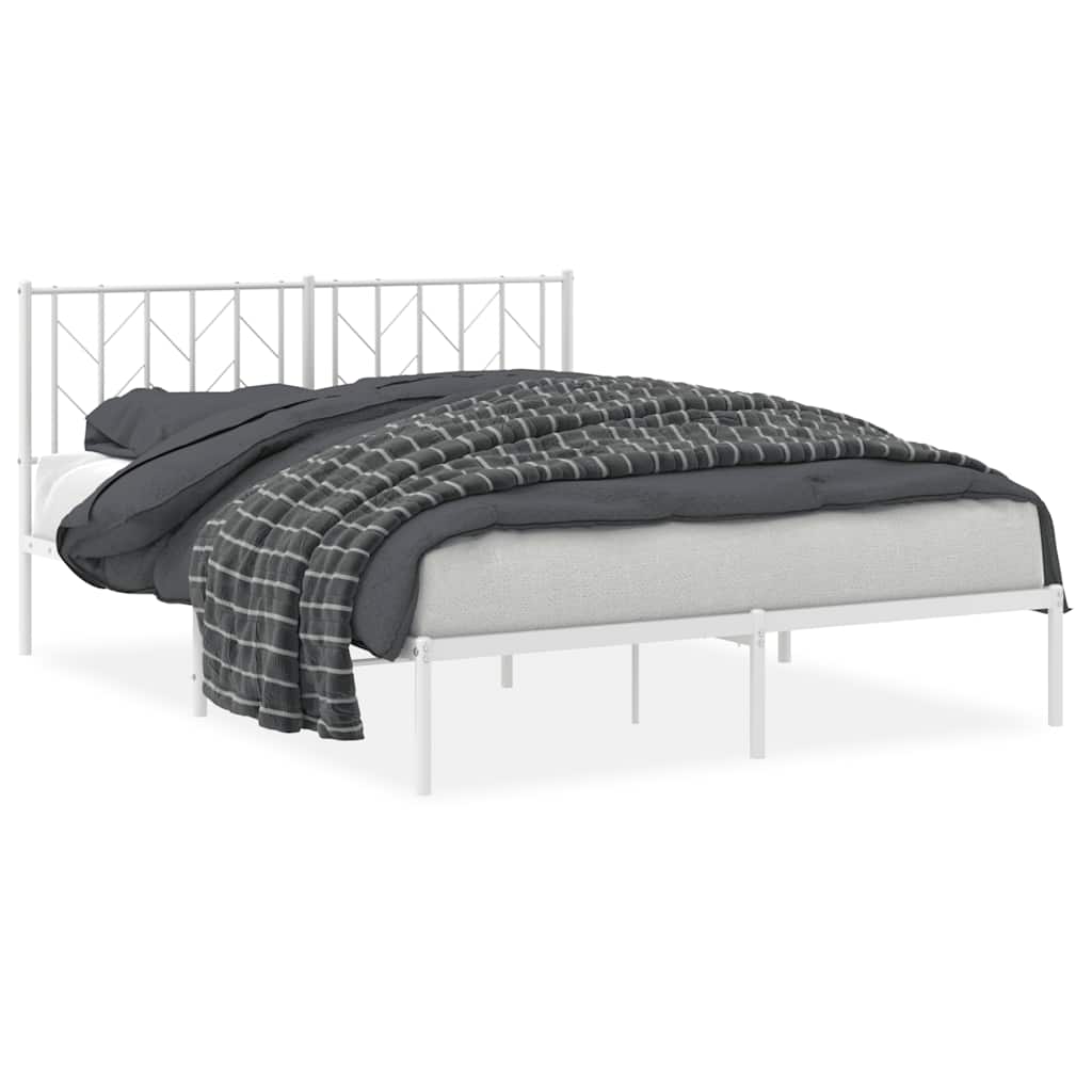 Metal Bed Frame without Mattress with Headboard White 150x200cm - Bargainia.com - 8721012250215 - 374488