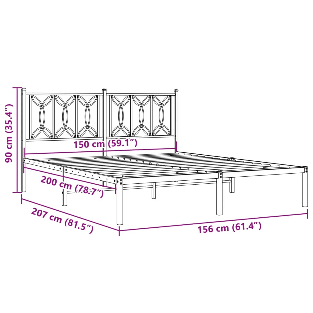 Metal Bed Frame without Mattress with Headboard White 150x200cm - Bargainia.com - 