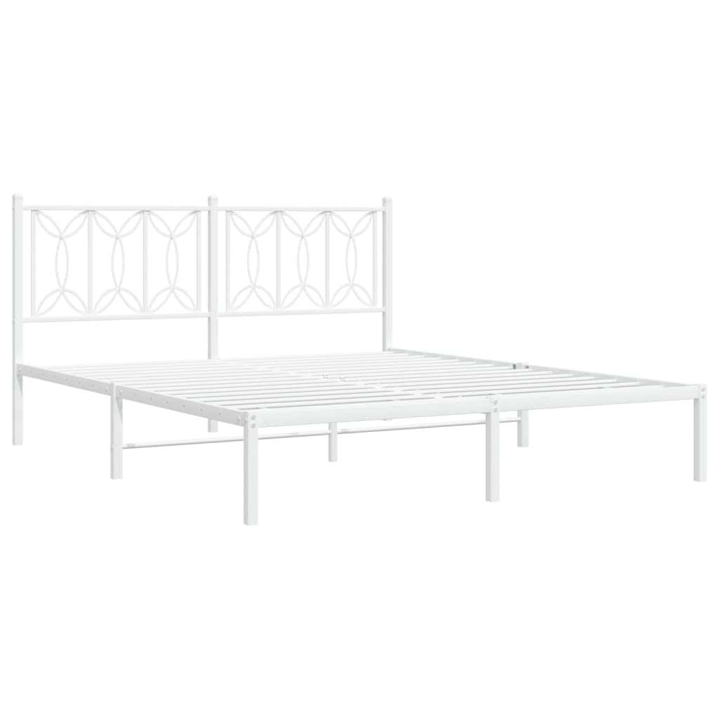 Metal Bed Frame without Mattress with Headboard White 150x200cm - Bargainia.com - 