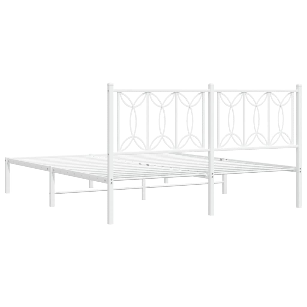 Metal Bed Frame without Mattress with Headboard White 150x200cm - Bargainia.com - 