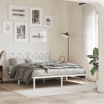 Metal Bed Frame without Mattress with Headboard White 150x200cm - Bargainia.com - 