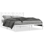 Metal Bed Frame without Mattress with Headboard White 150x200cm - Bargainia.com - 