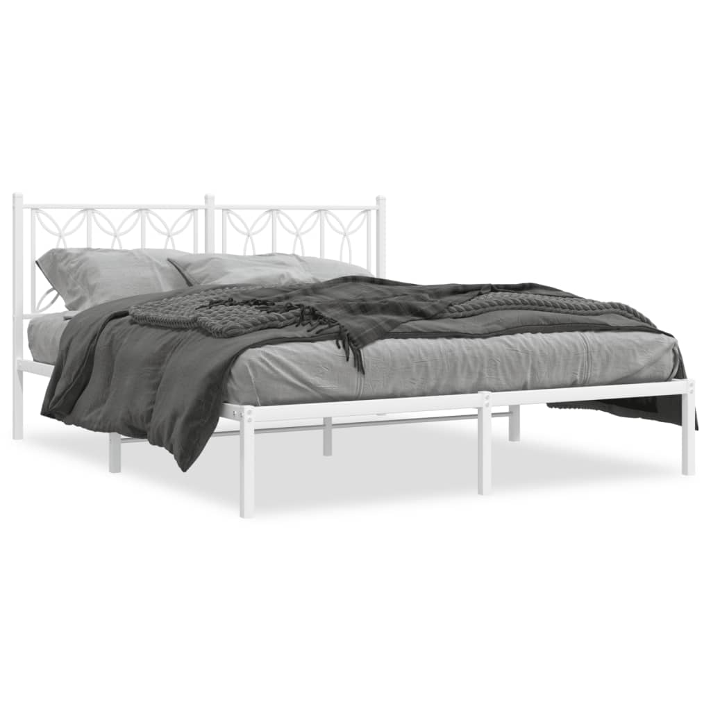 Metal Bed Frame without Mattress with Headboard White 150x200cm - Bargainia.com - 