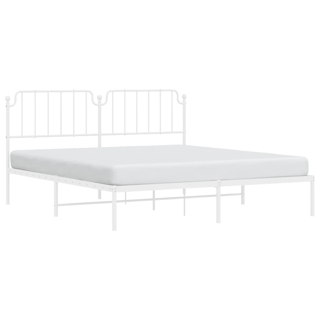 Metal Bed Frame without Mattress with Headboard White 160x200cm - Bargainia.com - 