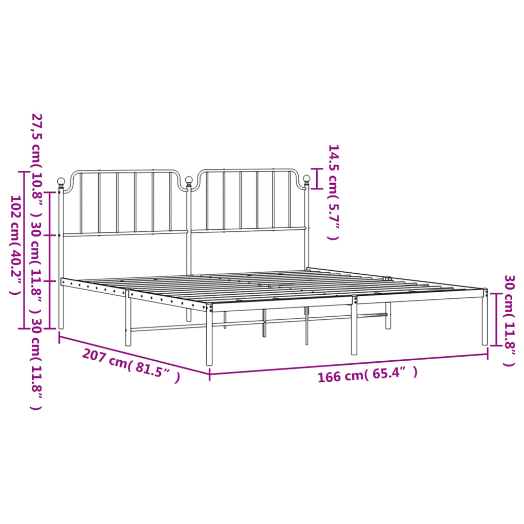 Metal Bed Frame without Mattress with Headboard White 160x200cm - Bargainia.com - 