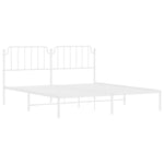 Metal Bed Frame without Mattress with Headboard White 160x200cm - Bargainia.com - 