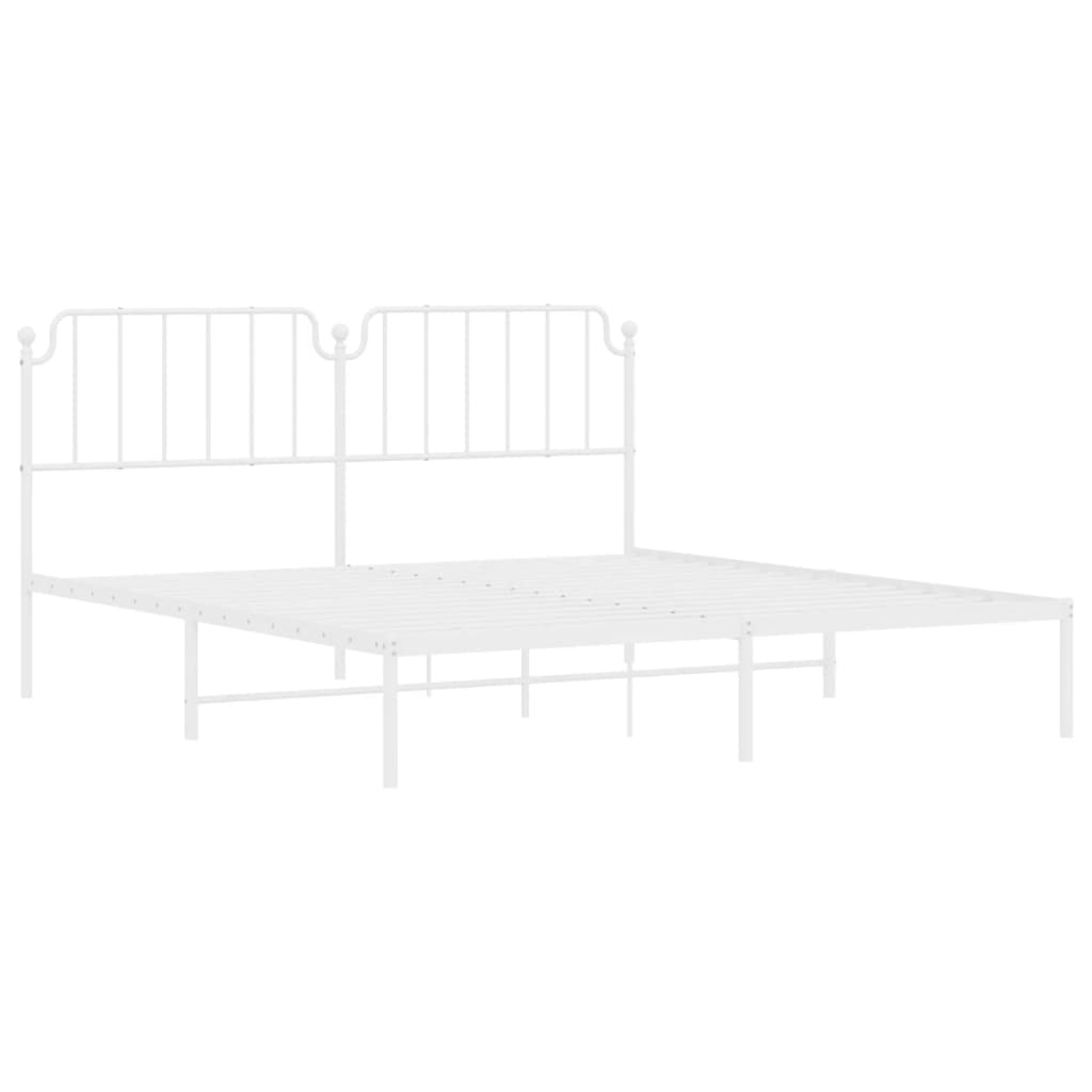 Metal Bed Frame without Mattress with Headboard White 160x200cm - Bargainia.com - 