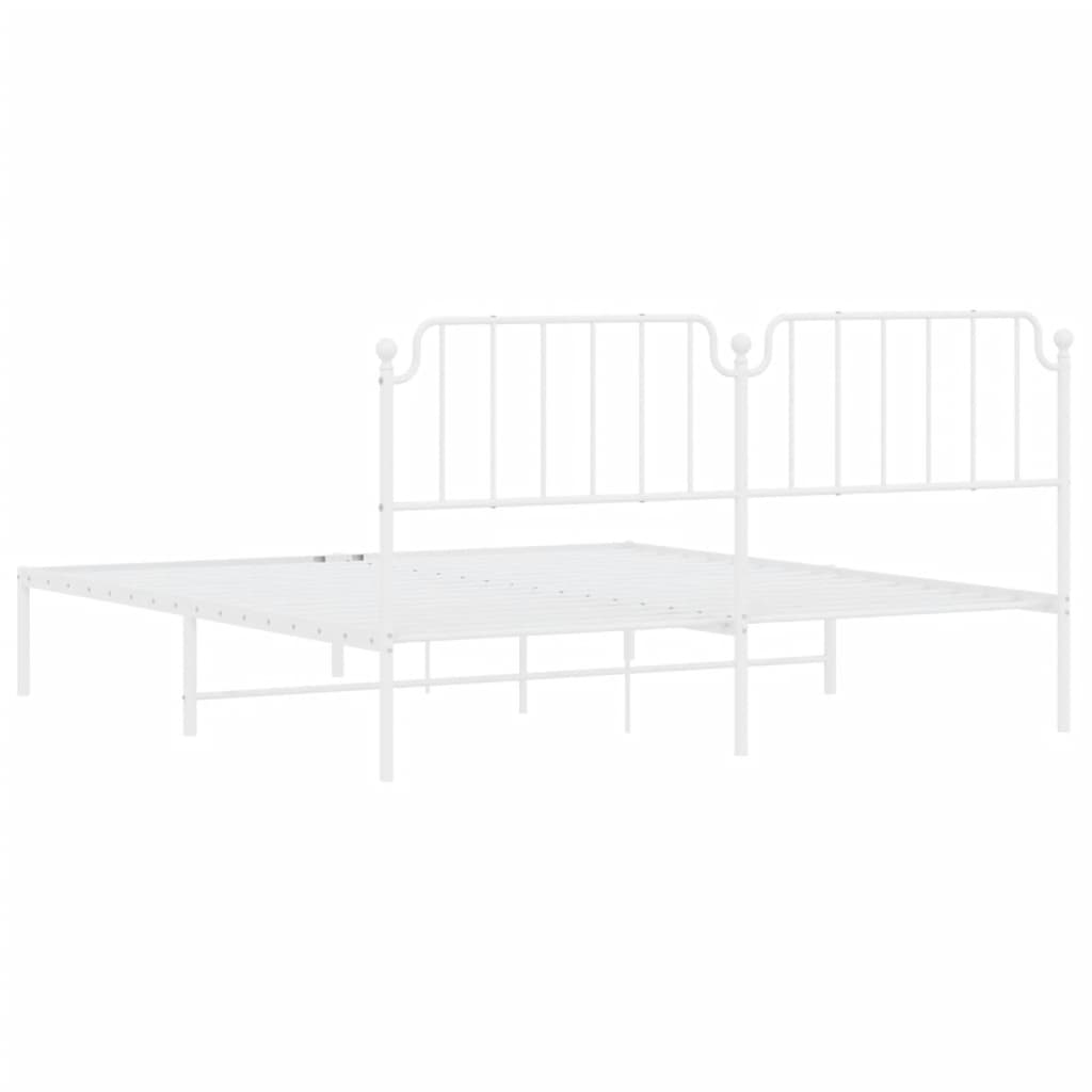 Metal Bed Frame without Mattress with Headboard White 160x200cm - Bargainia.com - 