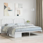 Metal Bed Frame without Mattress with Headboard White 160x200cm - Bargainia.com - 