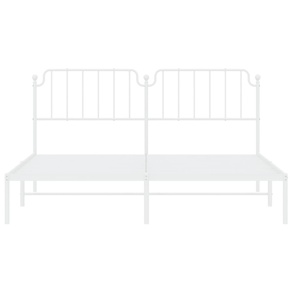 Metal Bed Frame without Mattress with Headboard White 160x200cm - Bargainia.com - 