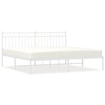 Metal Bed Frame without Mattress with Headboard White 183x213cm - Bargainia.com - 