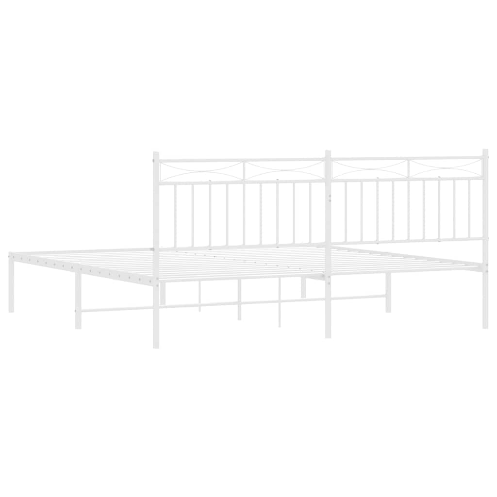 Metal Bed Frame without Mattress with Headboard White 183x213cm - Bargainia.com - 