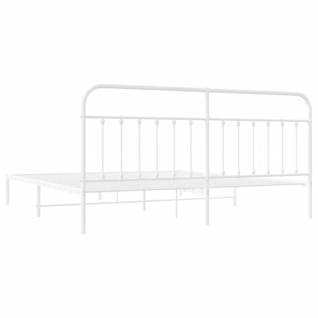 Metal Bed Frame without Mattress with Headboard White 200x200cm - Bargainia.com - 