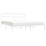 Metal Bed Frame without Mattress with Headboard White 200x200cm - Bargainia.com - 