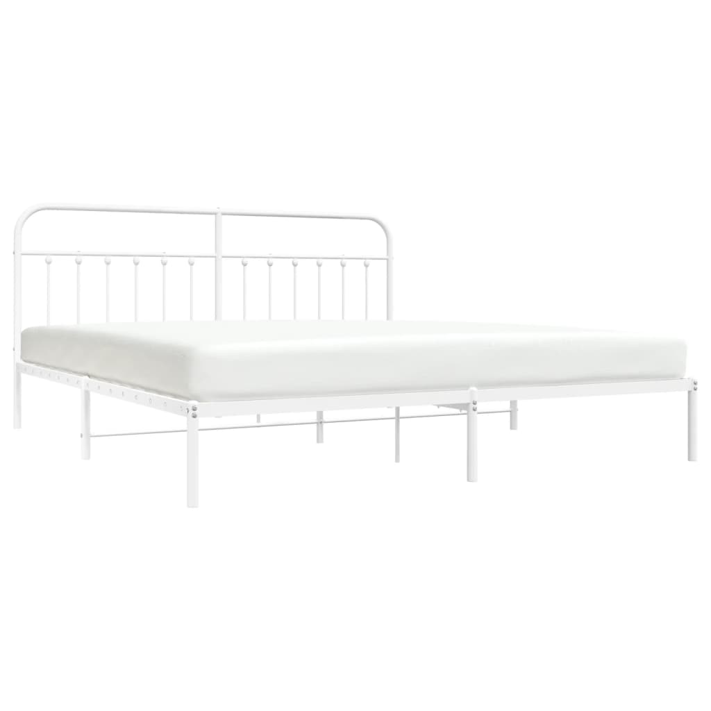 Metal Bed Frame without Mattress with Headboard White 200x200cm - Bargainia.com - 
