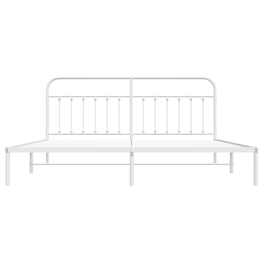 Metal Bed Frame without Mattress with Headboard White 200x200cm - Bargainia.com - 