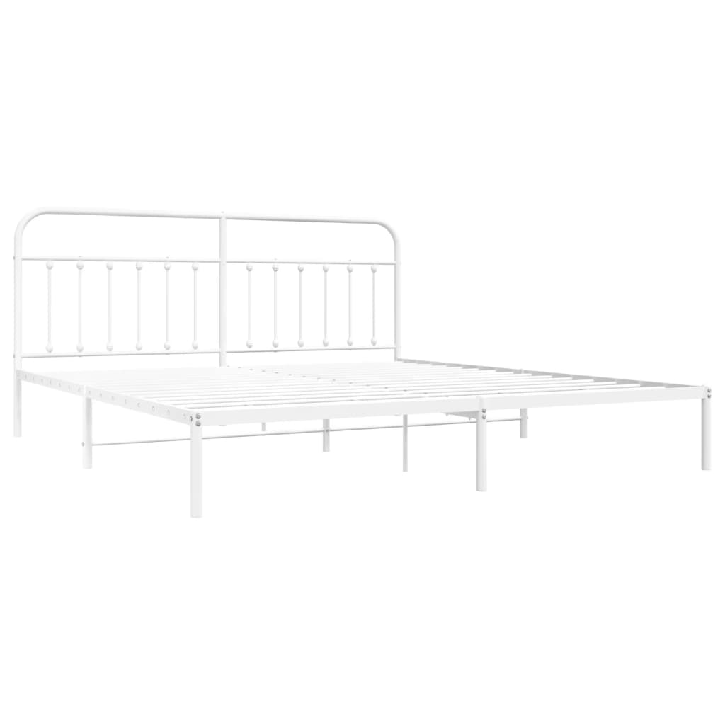 Metal Bed Frame without Mattress with Headboard White 200x200cm - Bargainia.com - 