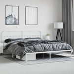 Metal Bed Frame without Mattress with Headboard White 200x200cm - Bargainia.com - 