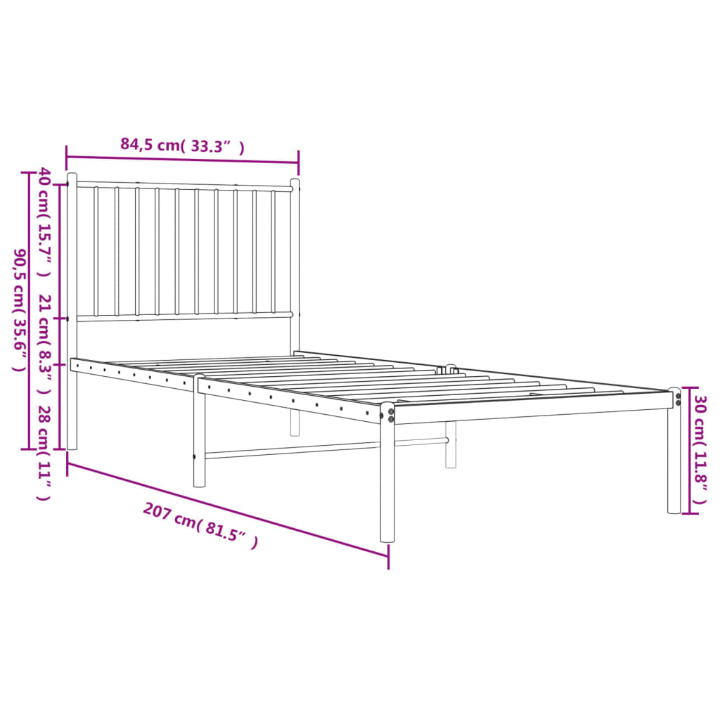 Metal Bed Frame without Mattress with Headboard White 80x200cm - Bargainia.com - 