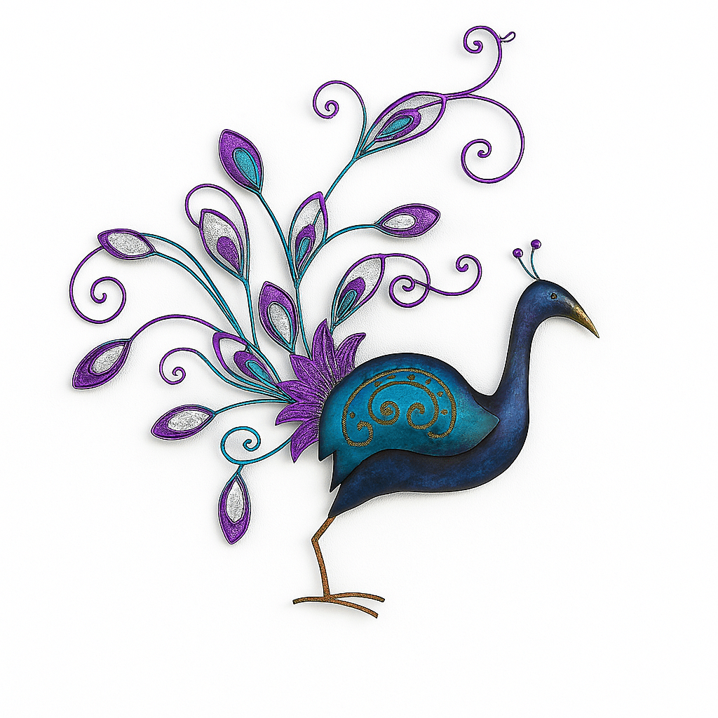 Metal Diamante Rainbow Peacock Hand Painted Wall Art - 60cm Decor Clearance