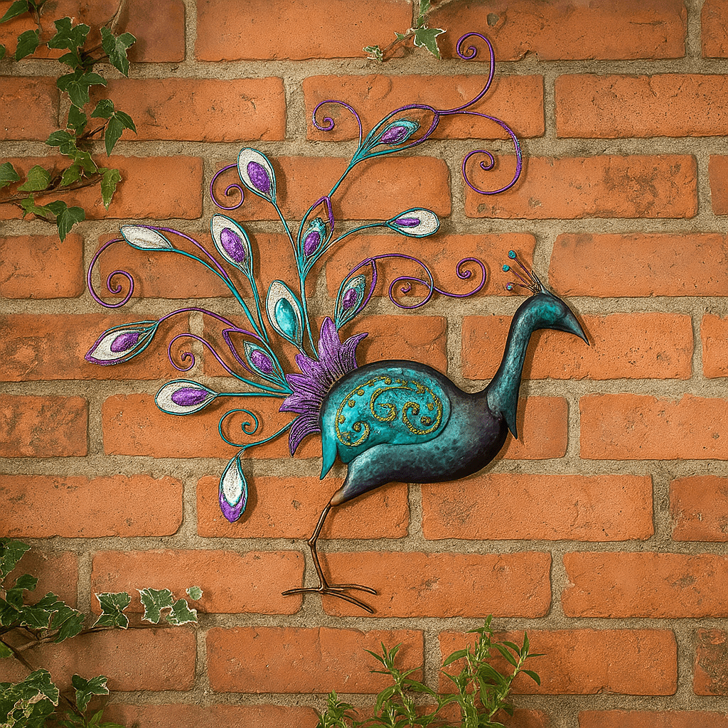 Metal Diamante Rainbow Peacock Hand Painted Wall Art - 60cm - Bargainia.com - 
