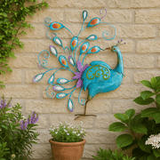 Metal Mirrored Rainbow Peacock Hand Painted Wall Art - 60cm Decor Clearance