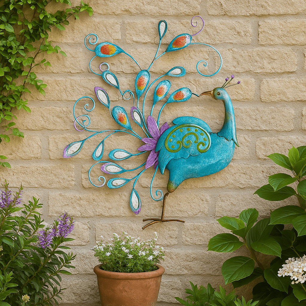 Metal Mirrored Rainbow Peacock Hand Painted Wall Art - 60cm Decor Clearance