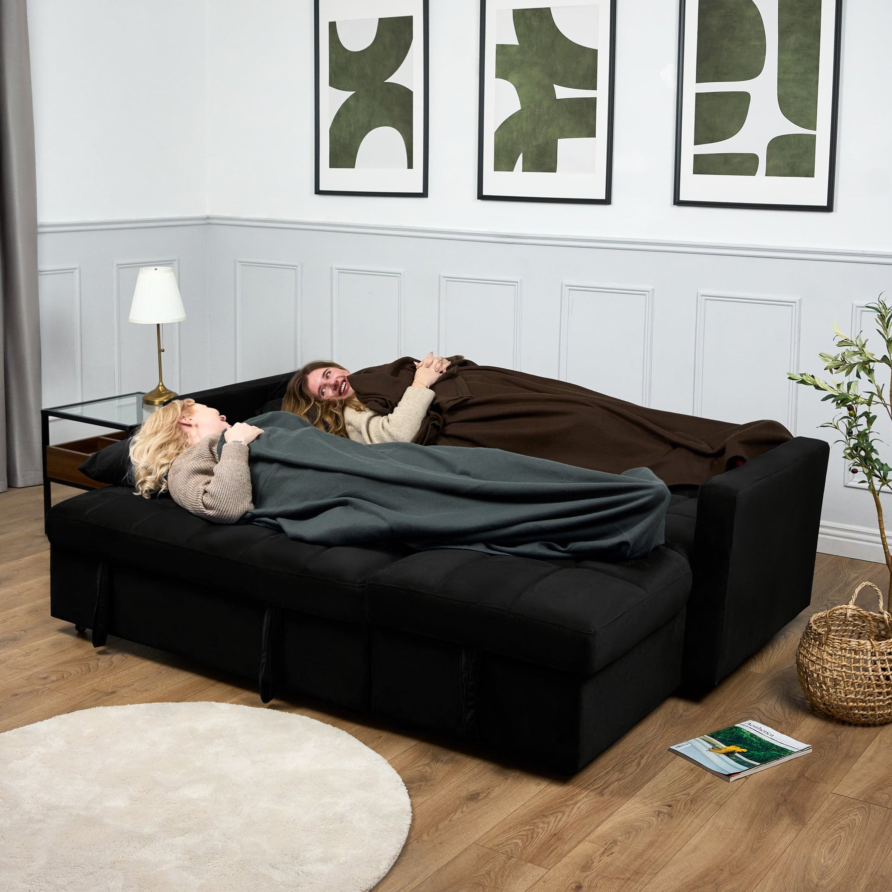 Milo Black Corner Sofa Bed with Storage - Velvet Sofa Bed & Pull Out Bed - Bargainia.com - 5056150286196