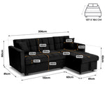 Milo Black Corner Sofa Bed with Storage - Velvet Sofa Bed & Pull Out Bed - Bargainia.com - 