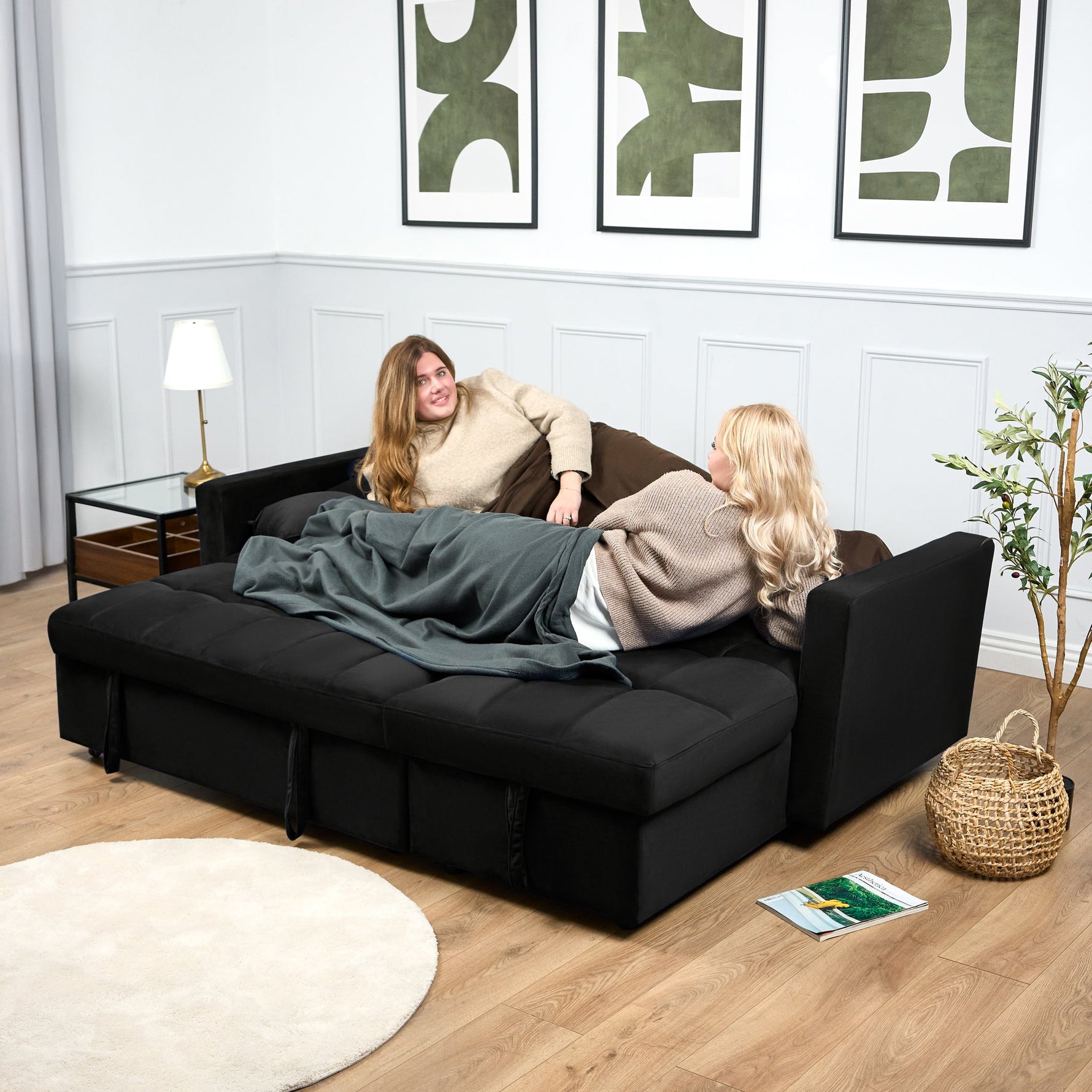 Milo Black Corner Sofa Bed with Storage - Velvet Sofa Bed & Pull Out Bed - Bargainia.com - 5056150286196