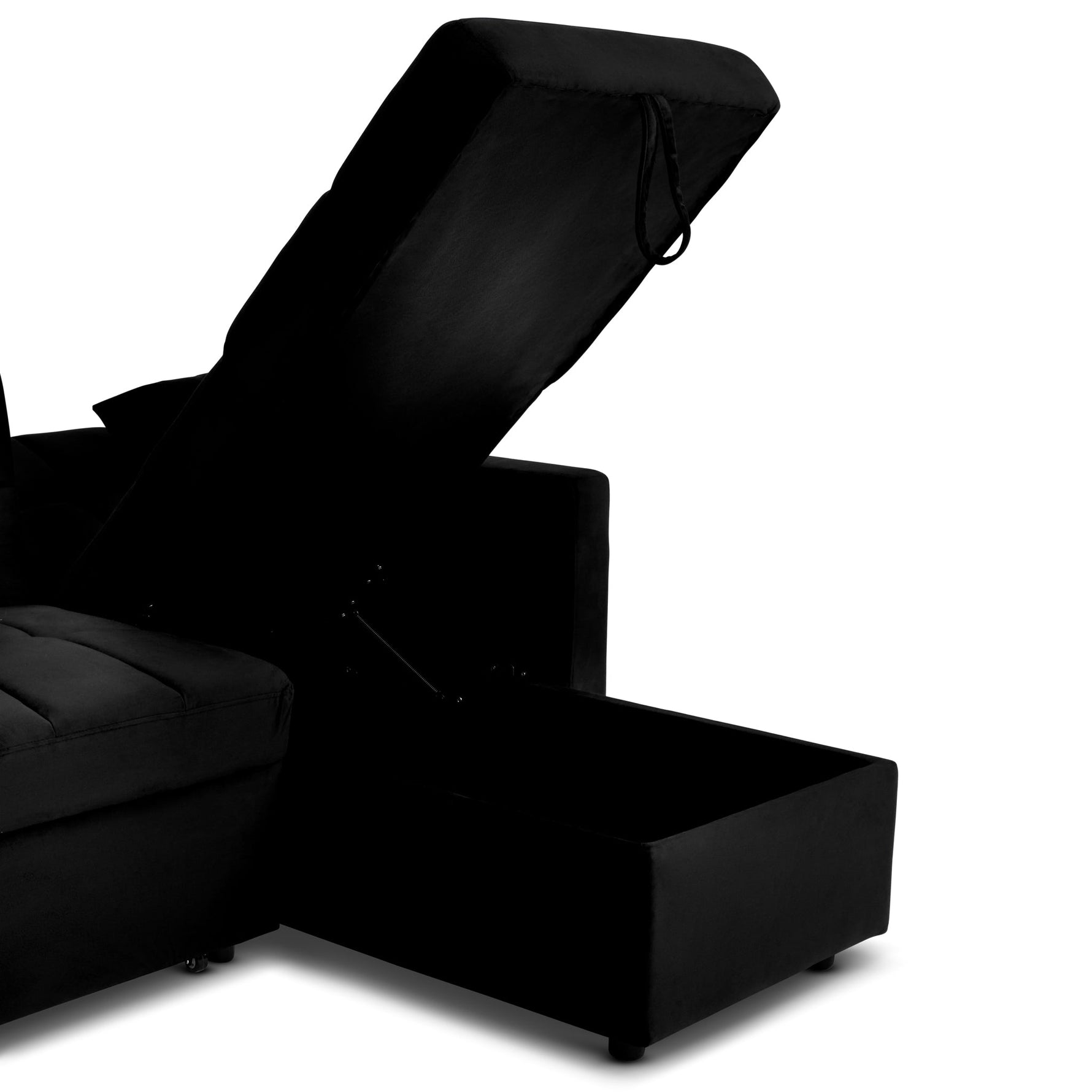 Milo Black Corner Sofa Bed with Storage - Velvet Sofa Bed & Pull Out Bed - Bargainia.com - 