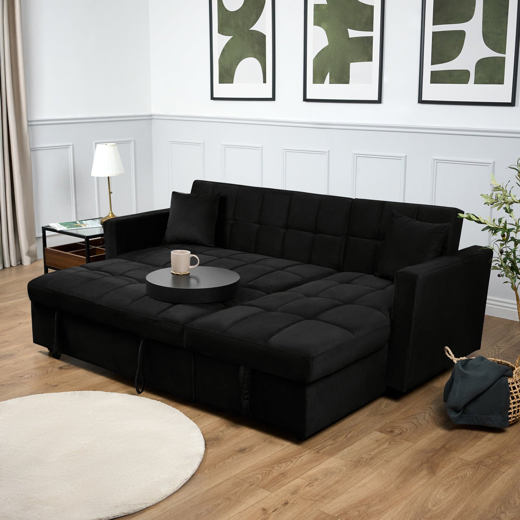 Milo Black Corner Sofa Bed with Storage - Velvet Sofa Bed & Pull Out Bed - Bargainia.com - 5056150286196