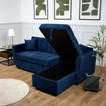 Milo Blue Corner Chaise Sofa Bed with Storage - Velvet Sofa Bed & Pull Out Bed - Bargainia.com - 