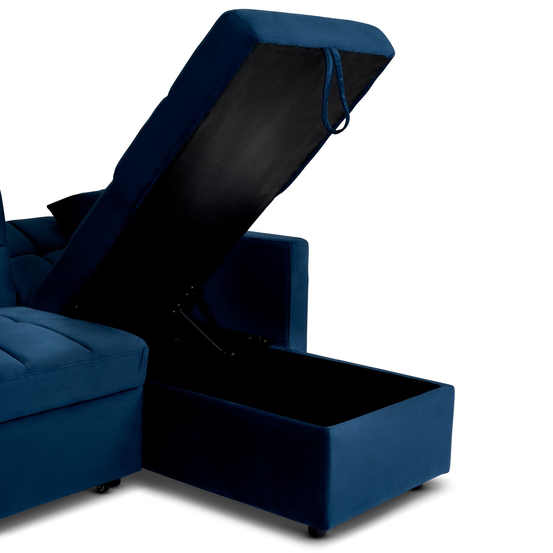 Milo Blue Corner Chaise Sofa Bed with Storage - Velvet Sofa Bed & Pull Out Bed - Bargainia.com - 