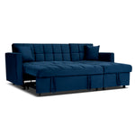 Milo Blue Corner Chaise Sofa Bed with Storage - Velvet Sofa Bed & Pull Out Bed - Bargainia.com - 