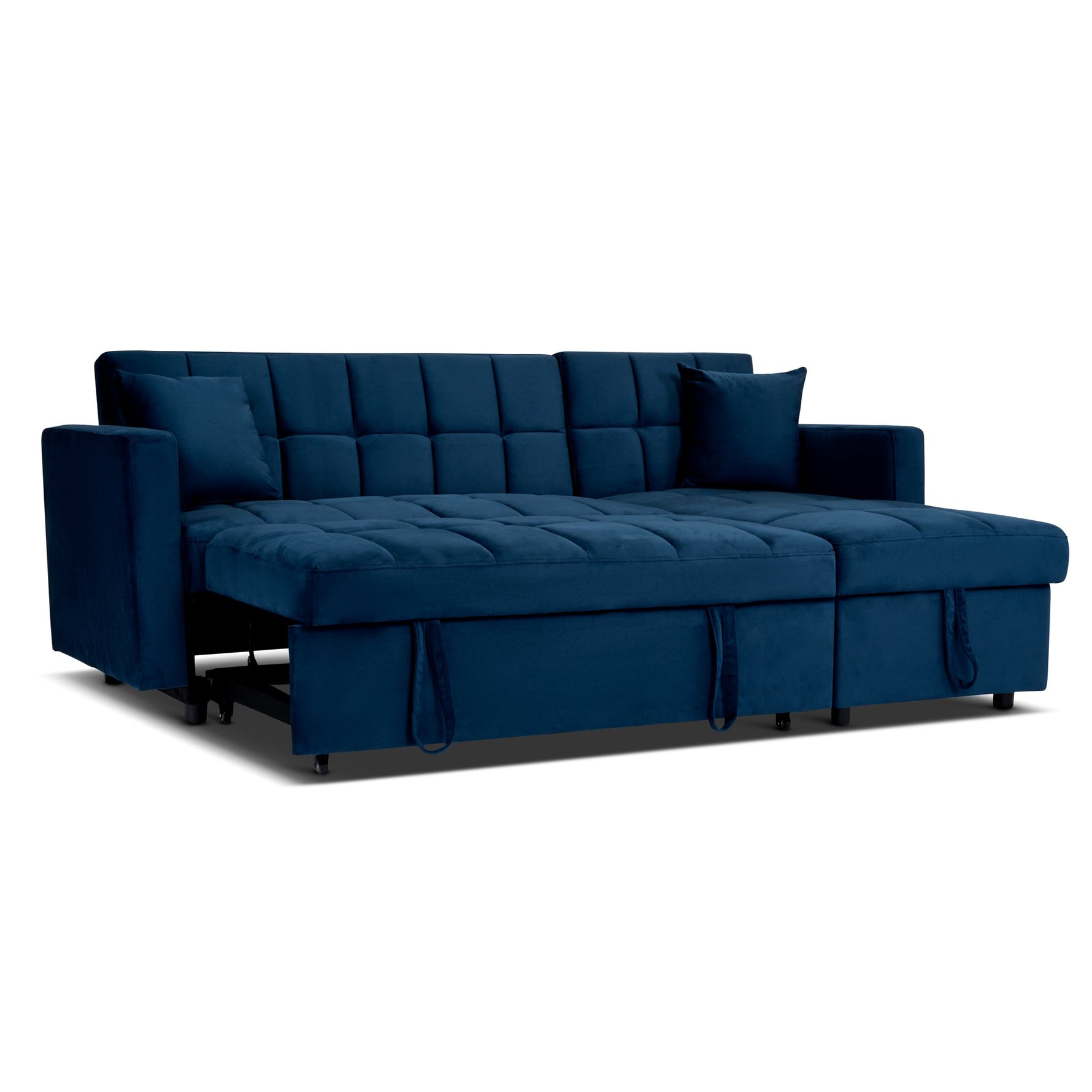 Milo Blue Corner Chaise Sofa Bed with Storage - Velvet Sofa Bed & Pull Out Bed - Bargainia.com - 